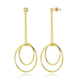 LOVANS Sterling Sliver Circle Drop Dangle Earrings, Double Hoops Earrings for Women 18K Gold Plated Balls Stud Tassel Chain Trendy Jewelry for Her