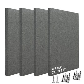 Art3dwallpanels 4 PCS Acoustic Panels, 24''x12'' Fabric Soundproof Wall Panels, Easy-Hook Mounting Sound Absorbing Panels for Studios, Office, Home Theater,Dark Grey