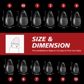 BUTBU Oval Nail Tips, 600 Pieces False Nail Tips, Soft Gel Tips, Nail Tips Set, 12 Sizes Artificial Gel Half Matte Nails, for Nail Extension and Nail Art, DIY Nail Studio at Home