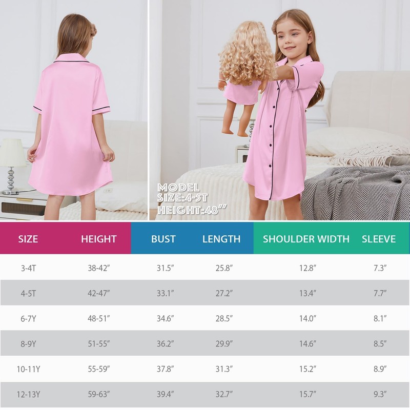QPANCY Matching Girls & 18" Dolls Silk Nightdress Short Sleeve