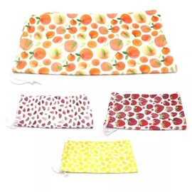 SA106 Premium Drawstring Closure Fruit Print Microfiber Eyewear Pouch ([4-Pack] All 4 Colors, total 12pcs)