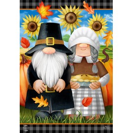 Briarwood Lane Thanksgiving Gnomes House Flag Sunflowers Humor 28" x 40"