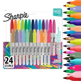 SHARPIE Permanent Markers, Fine Tip Colouring Pens, Various Colours, 24 Markers