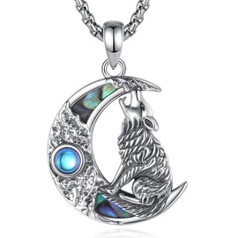 Vito 925 Sterling Silver Wolf Necklace for Women Men, Wolf Crescent Pendant Moon Wolf Necklaces Protection Amulet Jewelry Gift, 24"