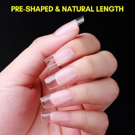 Makartt Medium Square Fake Nail Tips: 120pcs Clear Full Cover Half Matte Soft Gel Pre-shape Acrylic Gel Press on Extension for Nails, 12 Sizes French Manicure Salon Home DIY with Box