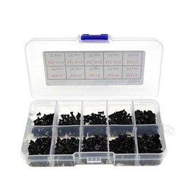 Computer Screw Set, 500 Pieces M2/M2.5/M3 Black Carbon Steel Screws, 10 Sizes Assortment Box