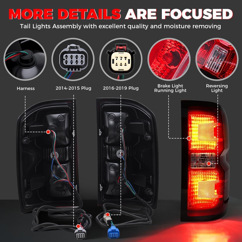 SHINEHOME Tail Light Assembly Compatible with 2016-2019 Chevy Silverado 1500
