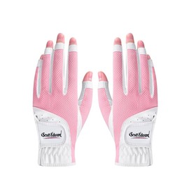 Scott Edward 1 Pair Open-Finger Women's Golf Gloves 2 Pack Left Right Hand Lady Fingerless Golf Gloves PU and Microfiber Breathable Mesh Fabric Cool and Comfortable (Pink,19)