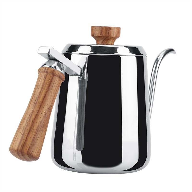 304 Stainless Steel Wooden Handle Drip Coffee Pot Long Gooseneck