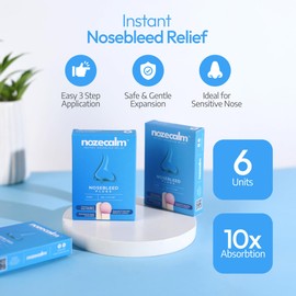 NozeCalm Nose Bleed Stopper - 6 Count - Fast Relief for Kids and Adults - Bloody Nose Stoppers with Clotting Agent - Hypoallergenic & Non-Stick - Nosebleed Plugs are Portable and Safe for Travel