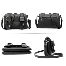 LUI SUI Gothic Punk Skull Rivet Rivet Crossbody Bag PU Leather Messenger Shoulder Bag Handbag Wallet Purse for Girls Women, black, punk