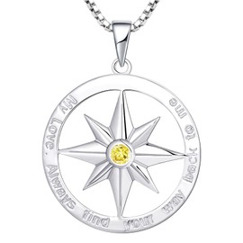 YL Compass Necklace 925 Sterling Silver Find Your Way Back Vintage Nautical Graduation Charm Created Topaz Pendant Jewelry