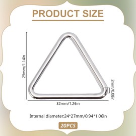 DELORIGIN 20Pcs Metal Triangle Rings Silver Alloy Linking Rings, Seamless Welding Loop Ring Buckle, Belt Fastener Connectors for Tent Hammock DIY Leather Purse Bags Handbag Strap Dog Collar 24x27mm