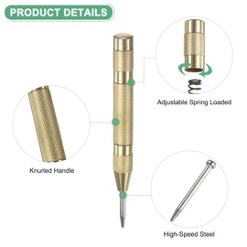 M METERXITY 2-Pack Automatic Center Punch, 133mm High Speed Steels Spring Loaded Nail Punch Tool for Steel Plate/Wooden Board/Glass, Adjustable Impact Punch Window Breaker Tool [Gold Tone]