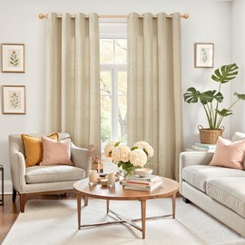 YoungsTex Burlap Linen Curtains 84 Inch Length 2 Panels for Living Room, Natural Semi Sheer Drapes with Grommet Privacy Light Filtering Window Treatments for Bedroom Farmhouse, 52 X 84 Inch