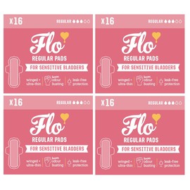 MM Flo Regular for Sensitive Bladders 4 x 16 (64 Pads) | Natural Bamboo Incontinence Pads for Women | Ultra Thin, Hypoallergenic & Eco-Friendly