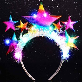 BARTOSI Light up Stars Headband LED Star Headpiece Glow Hair Band Hair Accessories for Women (D-Colorful, One Size)