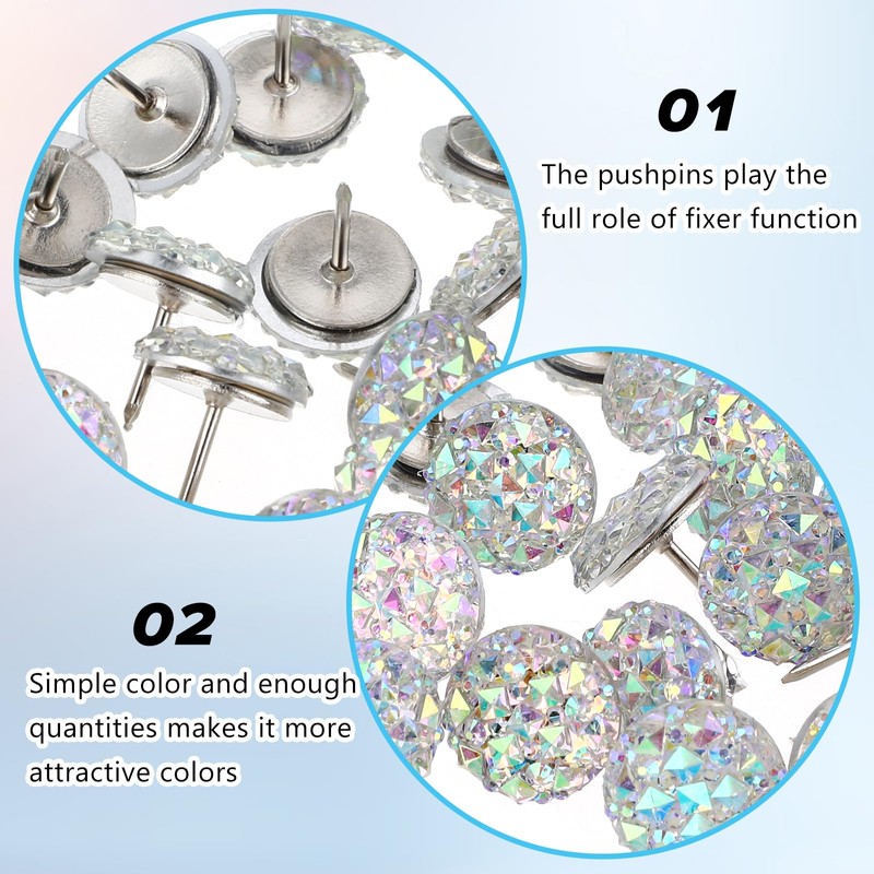 40 Pcs Diamond Push Pins Glitter Rhinestone Thumb Tacks Decorative