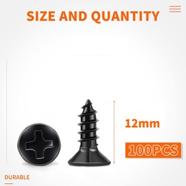 TPOHH 100 PCS #8 X 1/2 Inch Black Oxide Coated Flat Head Phillips Wood Screw, Stainless Steel 18-8 (A2) Fully Threaded Screws