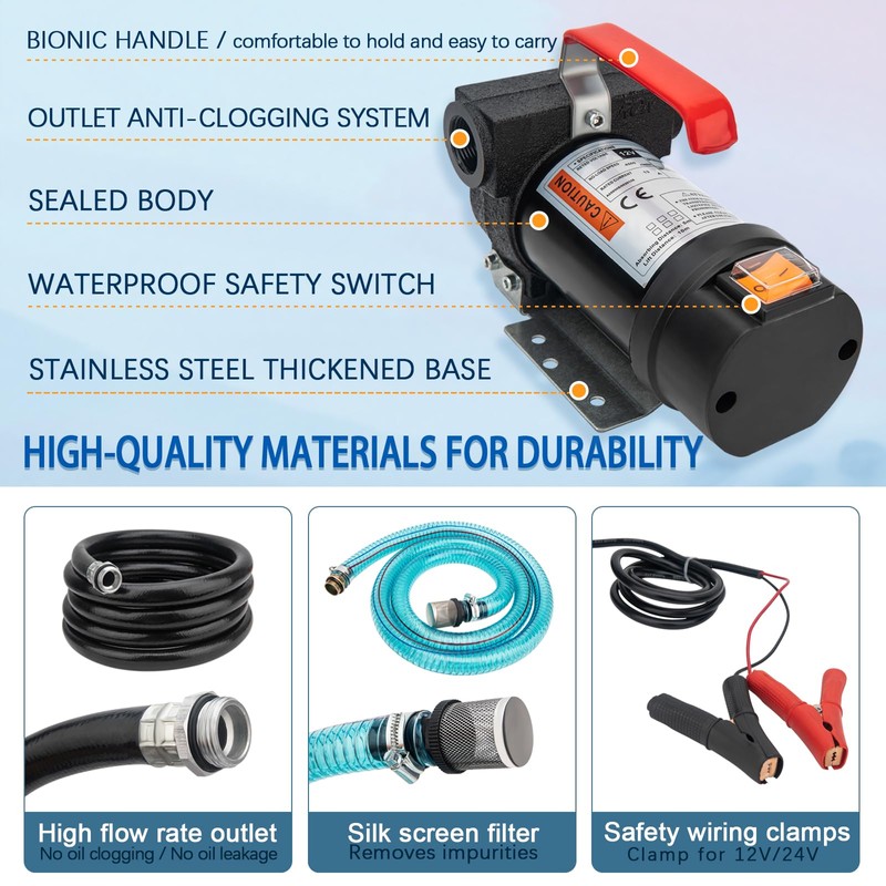 Diesel Transfer Pump Kit, 12V Fuel Transfer Pump with Hose