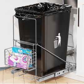Hailivike Pull Out Trash Can Holder Under Cabinet, Under Sink Trash Can Shelf Pull Out for 7-11 Gallon Cans, with Removable Basket (Can Not Included)