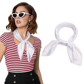 AWAYTR 23.6" Satin Neck Scarf Small Hair Scarf Women Silk Head Scarf Costume Bandana Girls Vintage Handkerchief Ribbon Scarf (White)