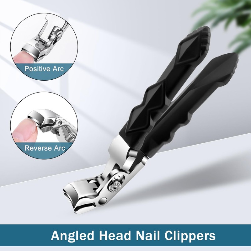 Black Long Handle Non-Slip Toenail Clippers for Seniors Thick Toenails,