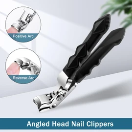 Black Long Handle Non-Slip Toenail Clippers for Seniors Thick Toenails, Heavy Duty Large Ergonomic Unique Professional Angled Head Curve Sharp Toe Finger Nail Clipper for Men and Women, 1 PC