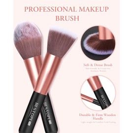 BESTOPE PRO Makeup Brushes, 20PCs Travel Makeup Brush Set with Led Light Mirror Case, Foundation Concealer Powder Eyeshadow Brush Set Contour Blush Eyebrow Eyelash Brush Kit with Powder Puff-Dark Pink