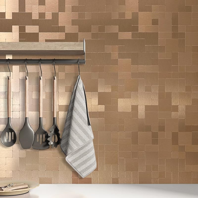 DICOFUN 10 Sheets Copper Peel and Stick Tile Backsplash, Stainless