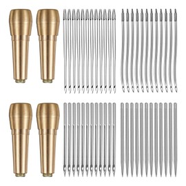 HSOKEW Leather Sewing Awl Kit, 52 Pcs Straight and Curved Crochet Needle With Copper Handle Hand Stitcher for Handmade Shoes Canvas Repairing