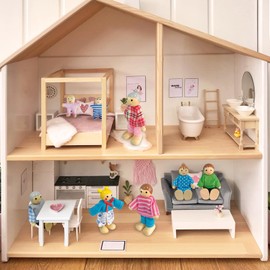 Dollhouse Dolls Family with Cat and Dog Doll Family Figures Bending Dolls for Dollhouse Accessories Gift