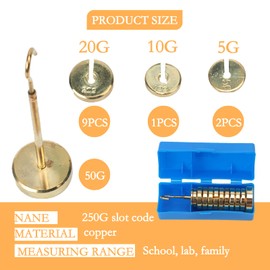 Slotted Mass Set, Slotted Weight Set, Labs Slotted Masses Physics Experiment Teaching Slotted Masses with Hanger, Brass Slotted Set, 13 Weights with Hanger and Case(Total 250g)