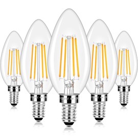 E12 LED Candelabra Bulbs 40 Watt Equivalent, 4W Vintage Candle Light Bulbs, 470Lm Warm White 2700K Edison Bulbs for Ceiling Fan, Filament Clear Glass Type B Lamp Bulbs for Chandelier (5 Packs)