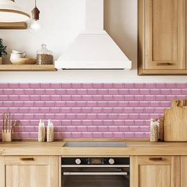 WALPLUS Tile Stickers Glossy Waterproof Oil Proof Removeable Stick on Wall Backsplash Tile Transfer DIY PVC for Bathroom Cabinet Kitchen Home Decor Marble Baby Pink Subway12 Sheets 15.4x30.5cm