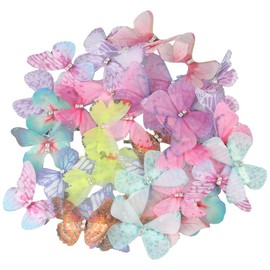YYlingx 36 PCS Organza Butterfly Shape Colorful Two Layers Butterfly Design Decor,Fancy 3D Butterfly Shape Ornament Embellishments for Craft Wedding Ornament Appliques DIY Decoration