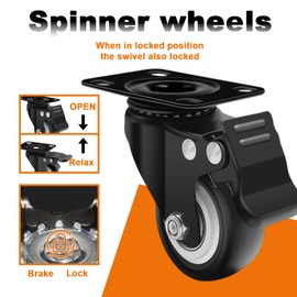 2 Inch Caster Wheels, Casters Set of 4 Heavy Duty Casters with Brake, Locking Casters with Polyurethane (PU) Wheels, Swivel Plate Castor Wheels for Cart Furniture and Workbench