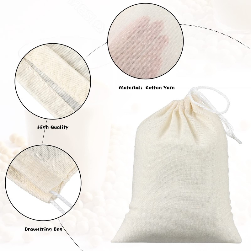 100 Pieces Cheesecloth Bags for Straining Reusable Tea Filter Muslin