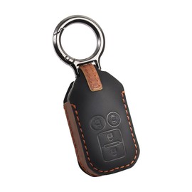 PIMOHI New Model Spacia Custom Key Case Genuine Leather Compatible with Suzuki Flare Wagon Smart Key Case Leather Solio Bandit Key Cover 2/4 Button Simple Demetallic Keychain Lightweight, Black