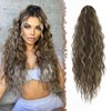 FESHFEN Long Ponytail Extensions, Drawstring Clip in Curly Wavy Hairpieces