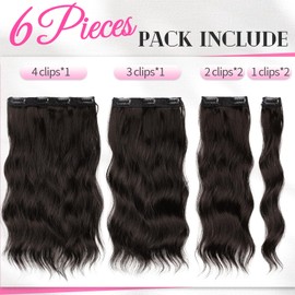 Kookastyle Clip in Hair Extensions 6PCS Short Synthetic Hair Extensions Soft Wavy Curly Hairpieces for Women 14Inch(Dark Brown)