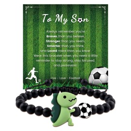 BOCHOI Christmas Gifts to My Son Bracelet from Mom Dad, Dinosaur Soccer Bracelets for Teens Boys Soccer Sports Fans Players, Gifts for Son 4 5 6 7 8 9 10 11 12 Year Old Birthday Christmas Decorations