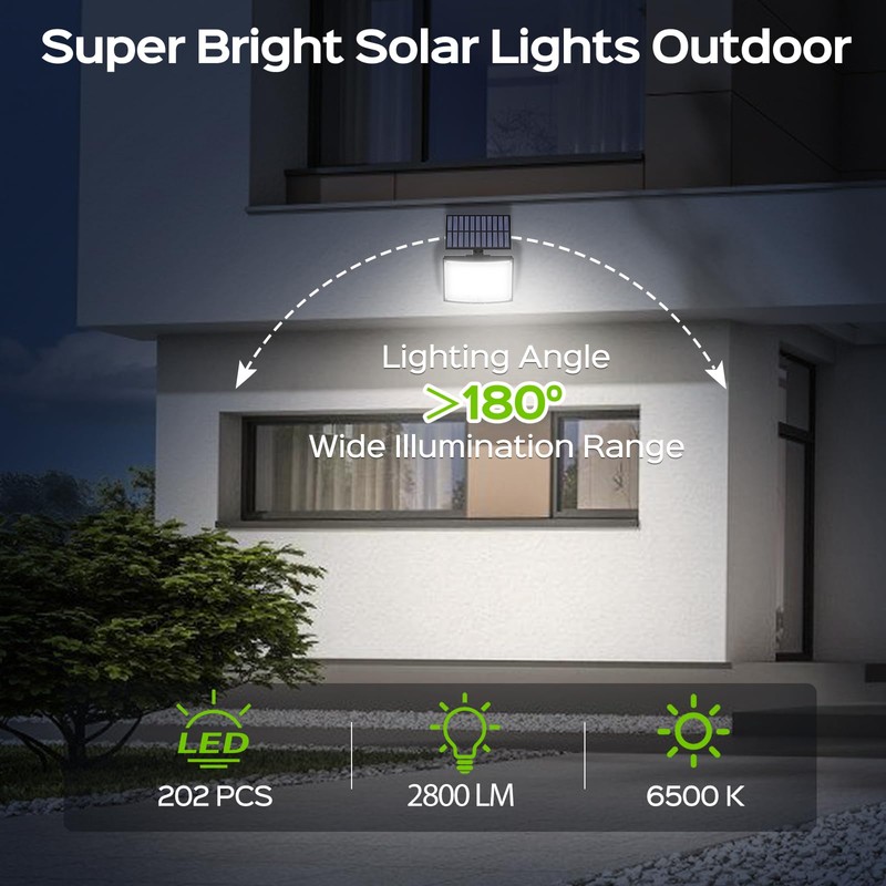 Adiding Solar Outdoor Lights, 202 LEDs Flood Lights with 16.4