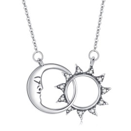 StoryMidir Sun and Moon Necklace 925 Sterling Silver Moon Phase Pendant Necklace Crescent Moon Sun Jewelry Gifts for Women Best Friends