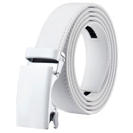 Nelbons Men's Belt, Slide Ratchet Belt for Men with Leather 1 3/8“ width 35mm,Trim to Fit (Y-white 01, 130cm / 28 "-44" adjustable waist)