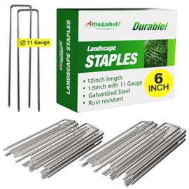 AMAGABELI GARDEN & HOME 6 Inch 200 Pack Galvanized Landscape Staples 11 Gauge Anti-Rust Heavy Duty Garden Staples Plant Cover Stakes U-Shaped Sod Pins Ground Fence Stakes for Weed Barrier Fabric