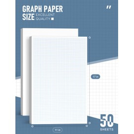11x17 Graph Paper Pad, Top Glue Binding Grid Paper, 4x4 Quad Ruled, 50 Sheets Large Graph Paper 11x17, Blueprint Quadrille Drafting Paper for Drawings, Drafting, Engineering Drawing, and Planning