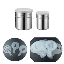 Hoshisea Pack of 2 icing sugar shakers, 24 pieces coffee stencils, flour sieve, cocoa shaker, cocoa shaker for cappuccino, barista template, for making coffee patterns