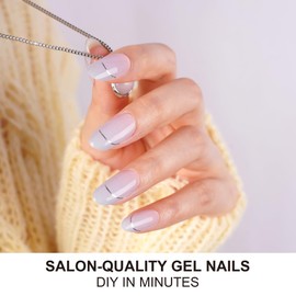 DANNI & TONI Semi Cured Gel Nail Strips Blue-Pink Ombre (Lunar Haze) French Gel Nail Wraps 28 Stickers Gift for Woman