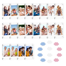 Yncotte 20 Packs Magnet Picture Frame for Refrigerator, Strong Magnetic Picture Holder 2.36 x 3.54 Inch for Mini Instant Photos Reusable Acrylic Picture Frame with 12PCS Cloud Magnets Decoration